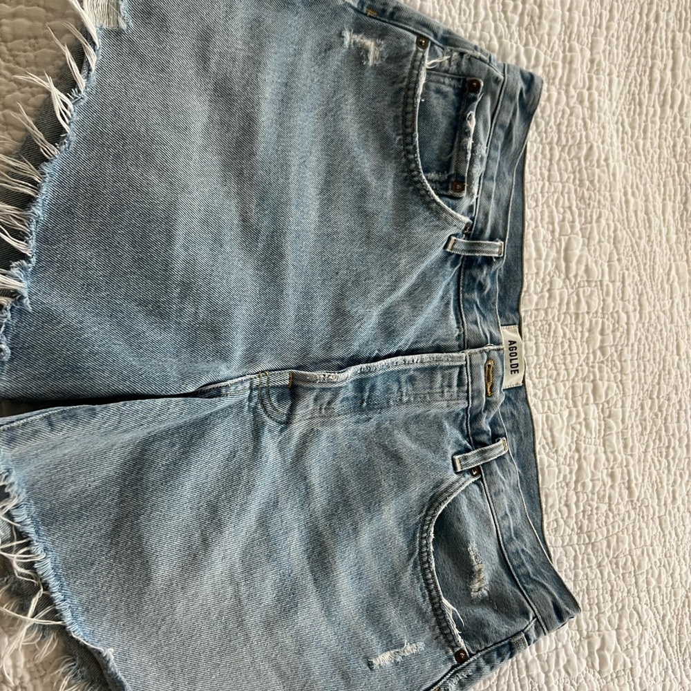 Agolde Light Blue Distressed Jean Shorts - Picture 3 of 8